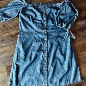 Bebe Blue Denim Off-Shoulder Dress